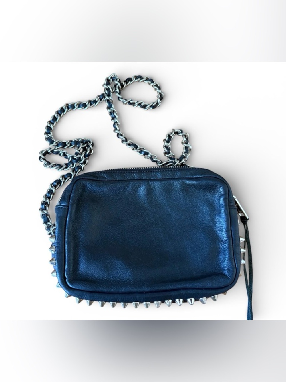 Rebecca Minkoff Black Leather Crossbody with Silver Chain & Spike Stud Detailing